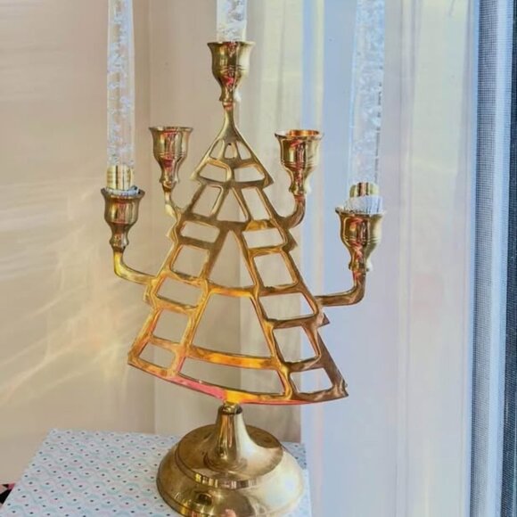 Vintage Brass MCM Christmas Tree candle holder - Picture 1 of 4